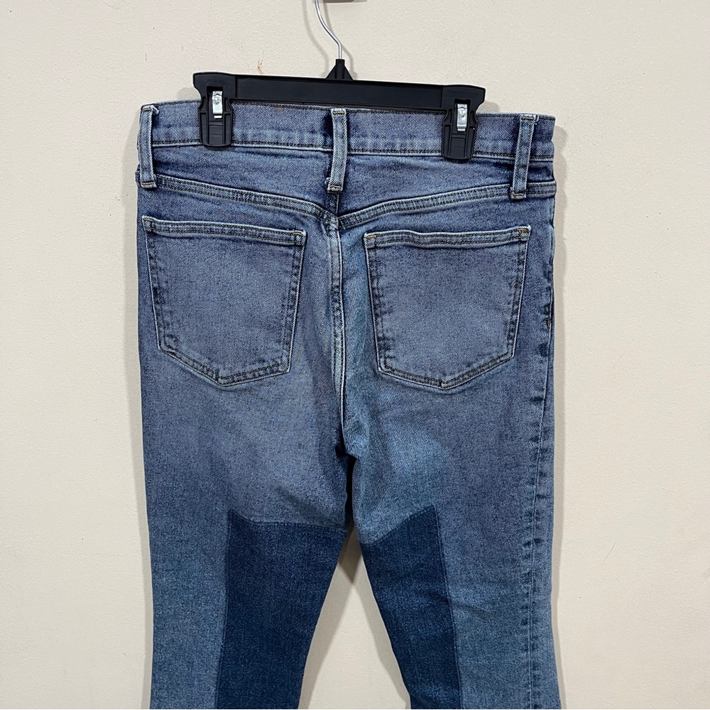 Gap cropped, flare-leg jeans two-tone denim patchwork panels flare raw hem 27 R - Picture 7 of 9
